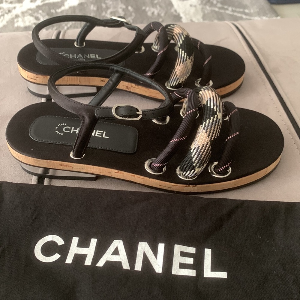 Chanel NWOT Black Rope Sandals size 36